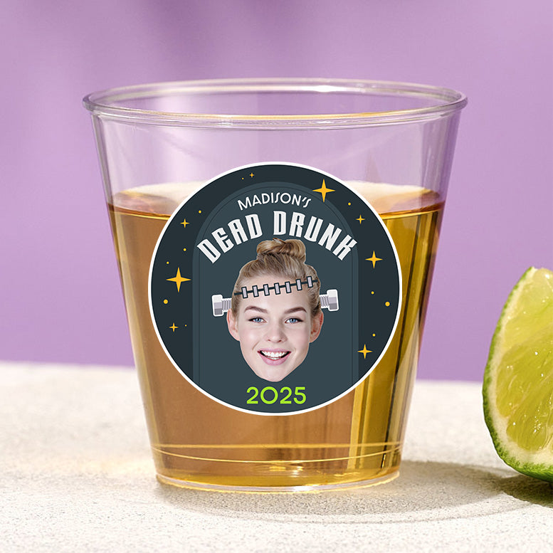 Dead Drunk – Personalized Plastic Halloween Shot Glass with Name