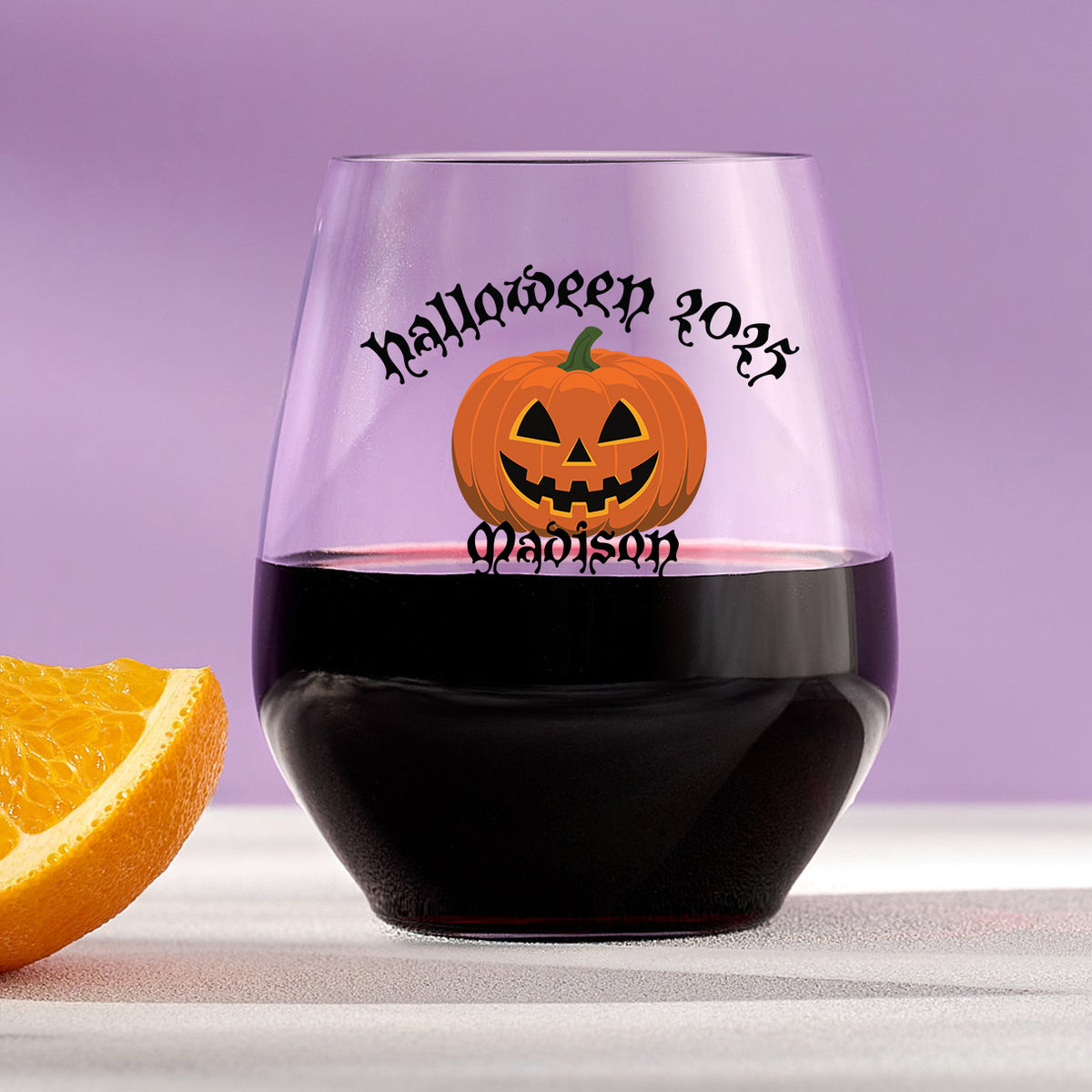 Pumpkin Halloween – Custom Plastic Stemless Wine Glass with Name