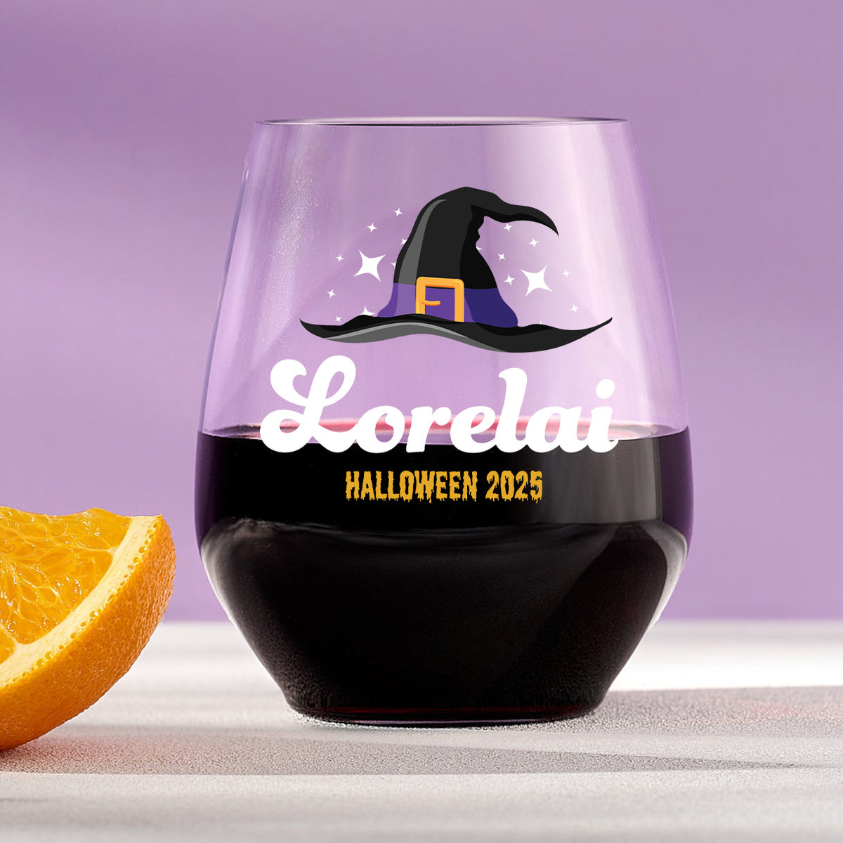 Witch Hat – Personalized Plastic Halloween Stemless Wine Glass with Name