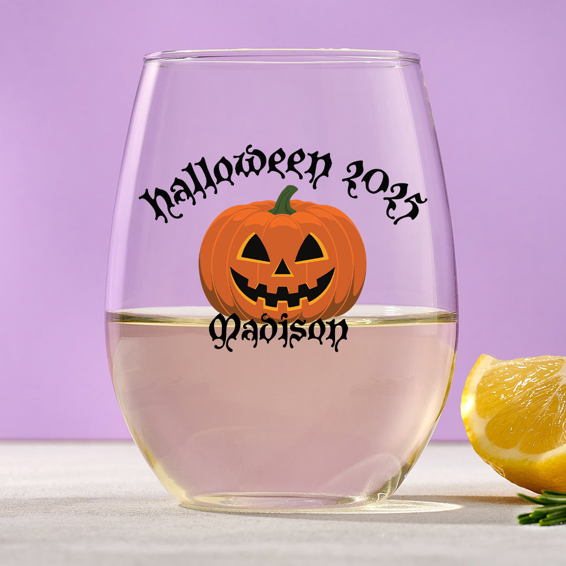 Pumpkin Halloween – Custom Stemless Wine Glass with Name