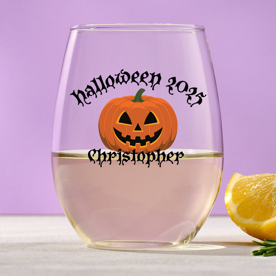 Pumpkin Halloween – Custom Stemless Wine Glass with Name