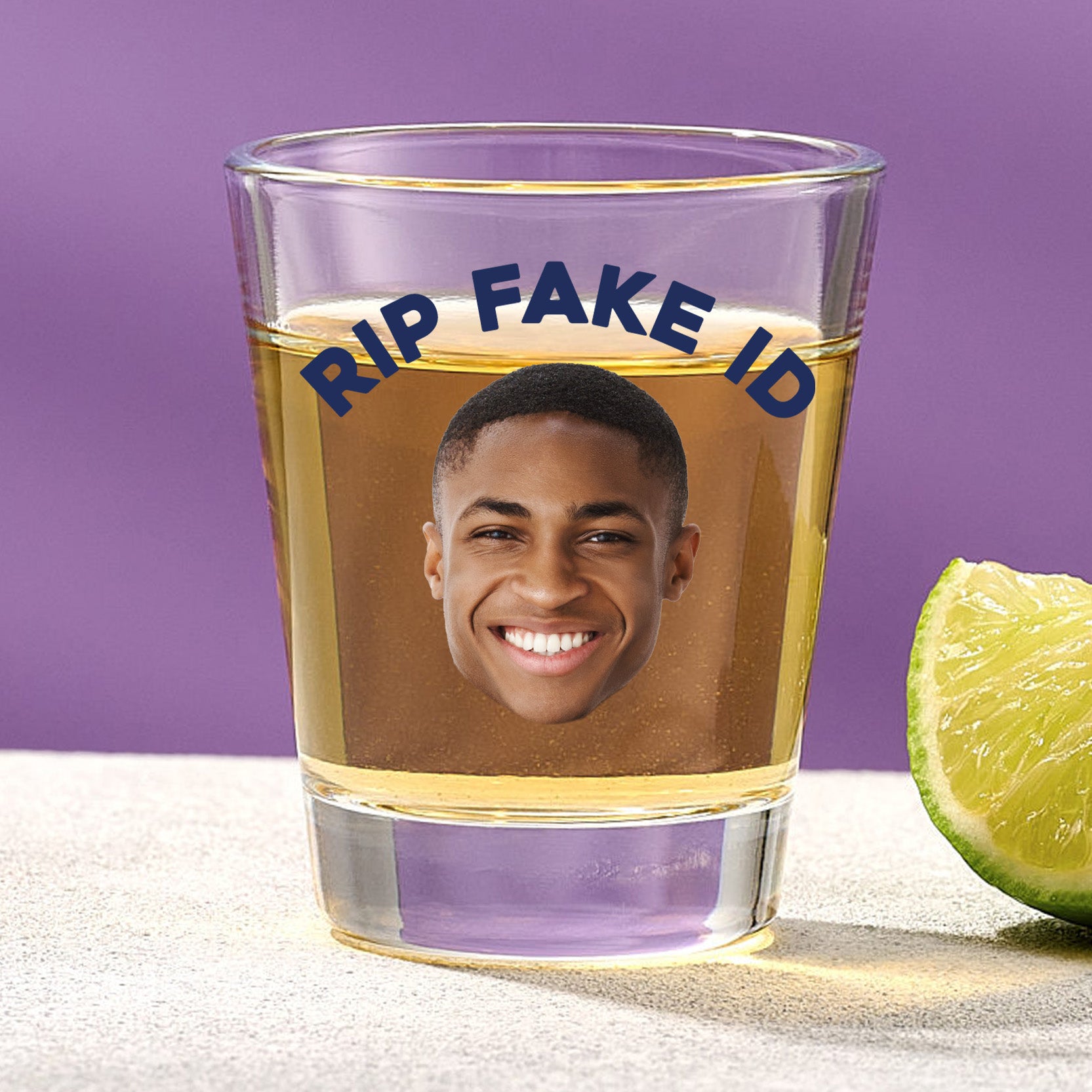 RIP Fake ID Shot Glass With Custom Image