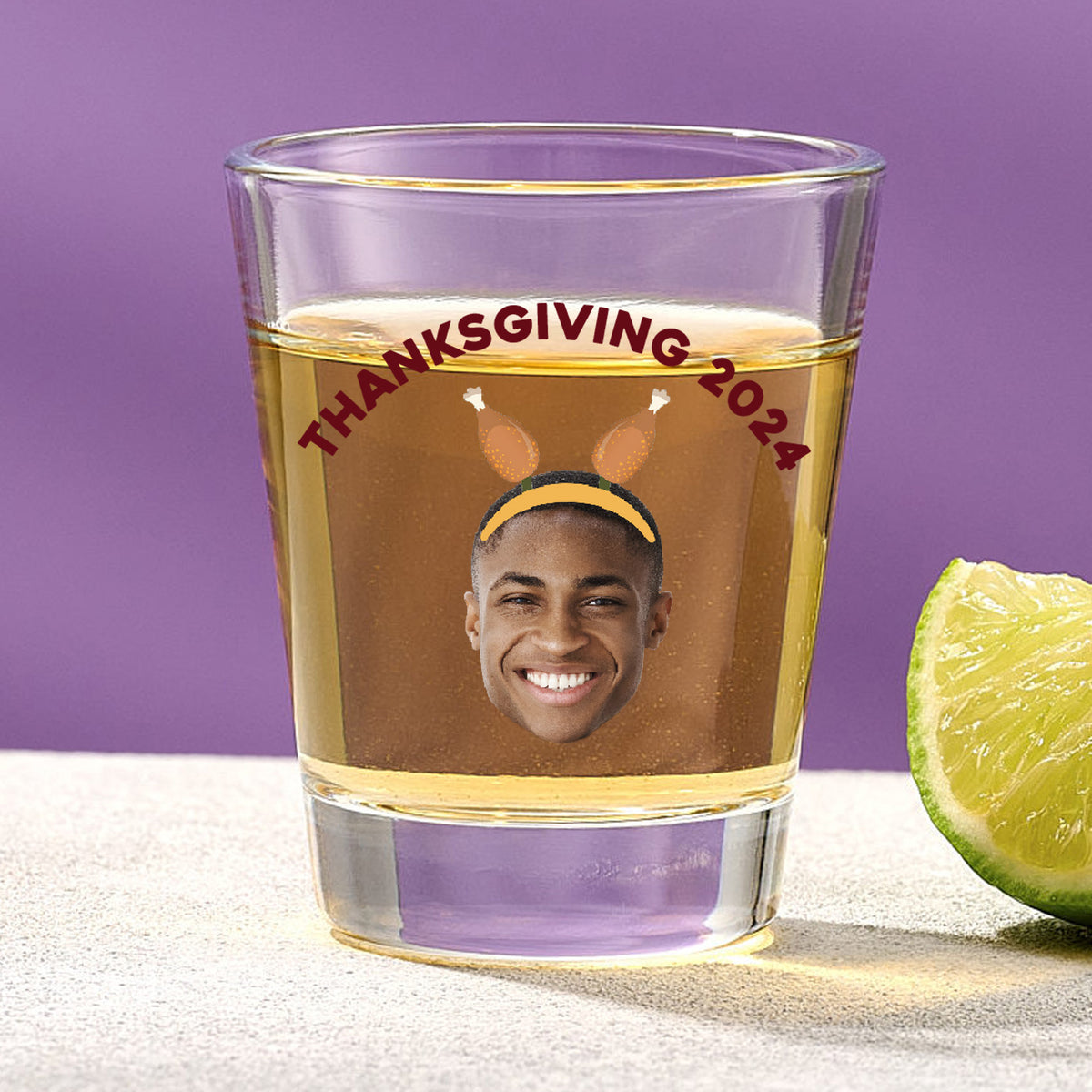 Thanksgiving Turkey Headband Shot Glass With Custom Image