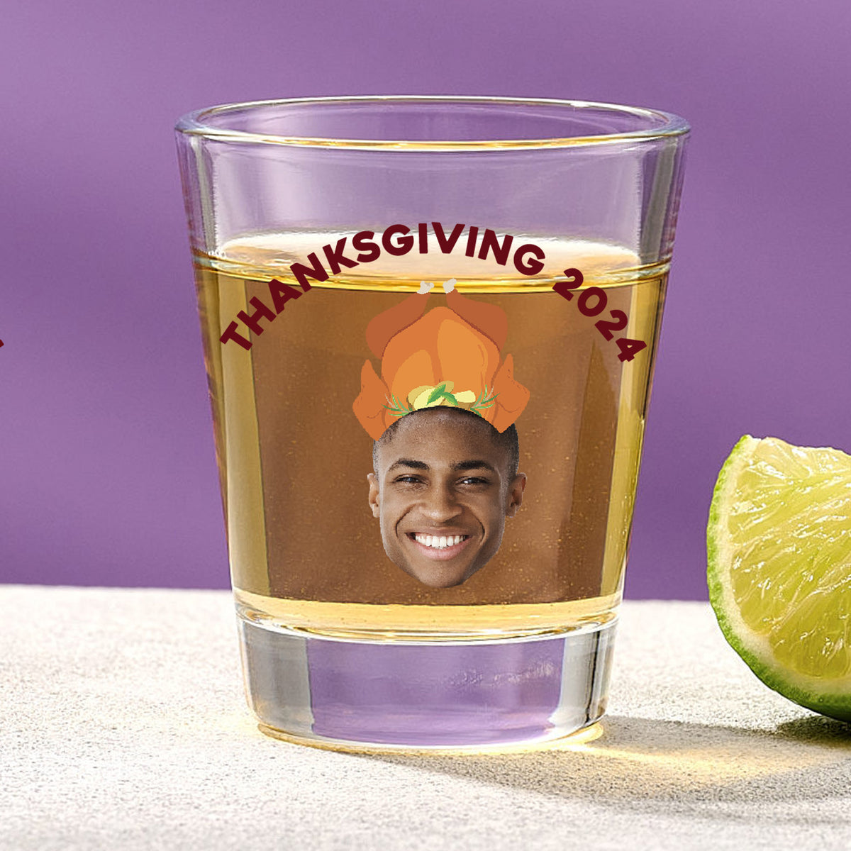 Thanksgiving Turkey Hat Shot Glass With Custom Image