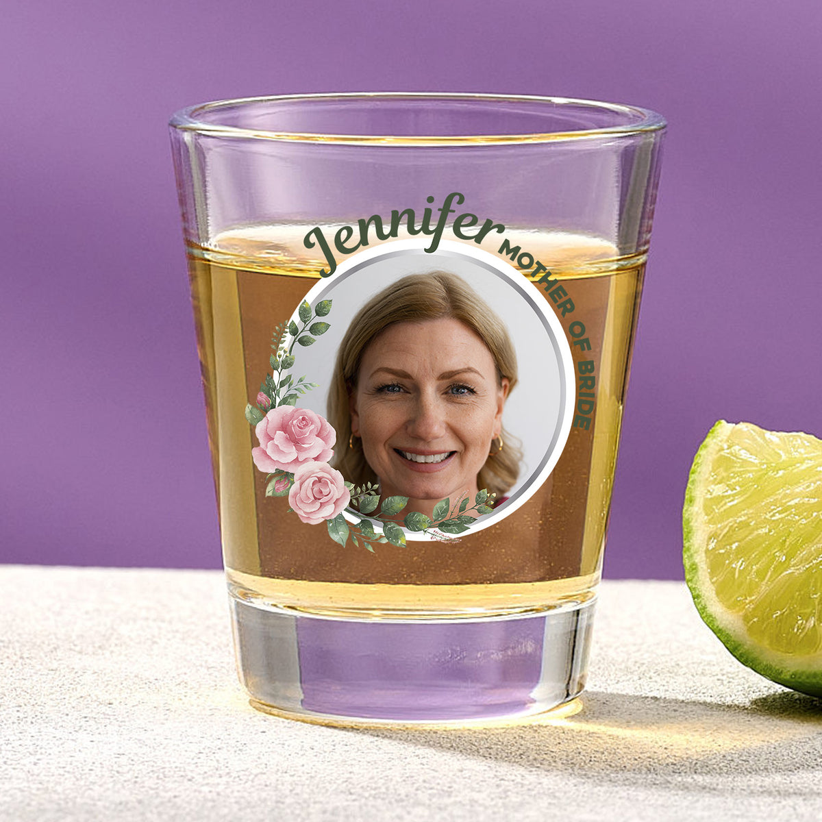 Tropical Flowers Bridesmaid Shot Glass With Custom Image And Text