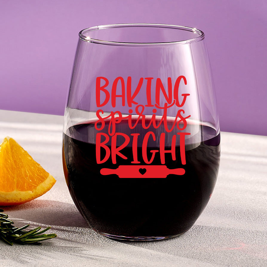 Baking Spirits Bright Stemless Wine Glass Personalized