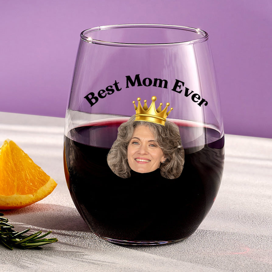 Best Mom Ever Stemless Wine Glass With Custom Image And Text