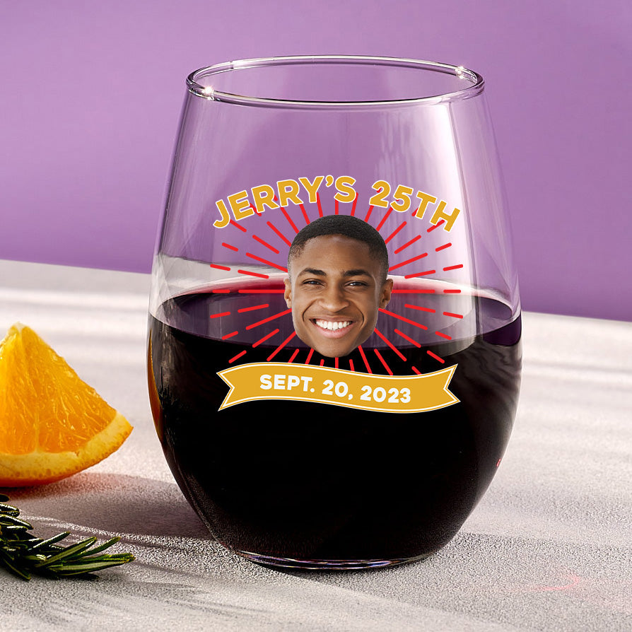 Birthday Logo Stemless Wine Glass With Custom Image