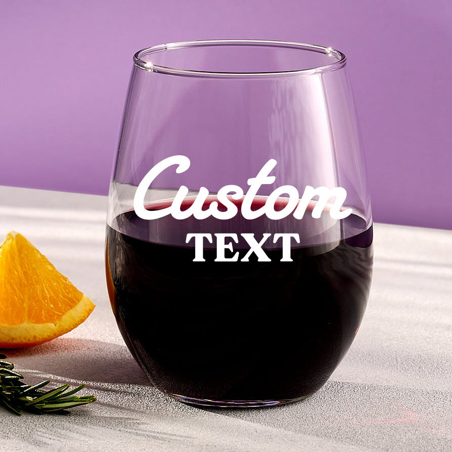 Custom Text Stemless Wine Glass