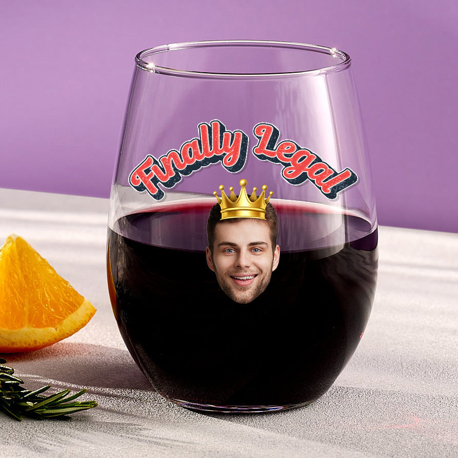 Retro Finally Legal With Custom Image Stemless Wine Glass