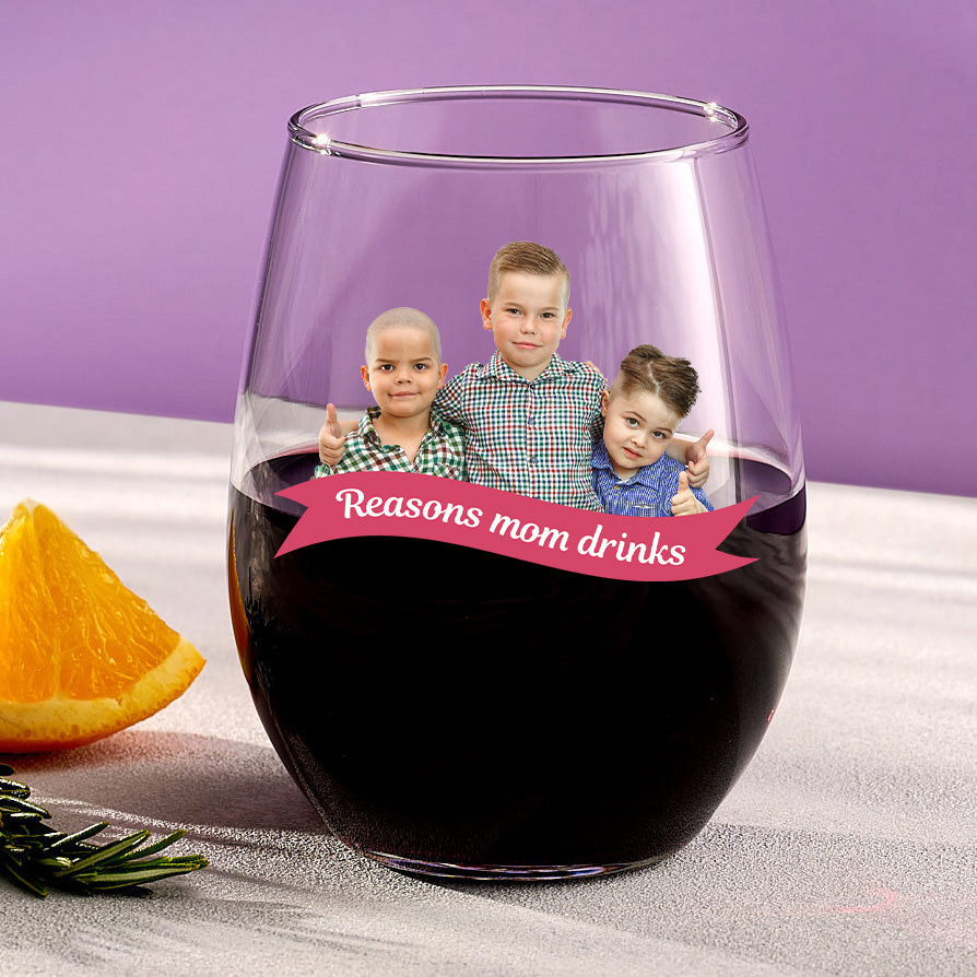 Reasons Mom Drinks Stemless Wine Glass With Custom Image